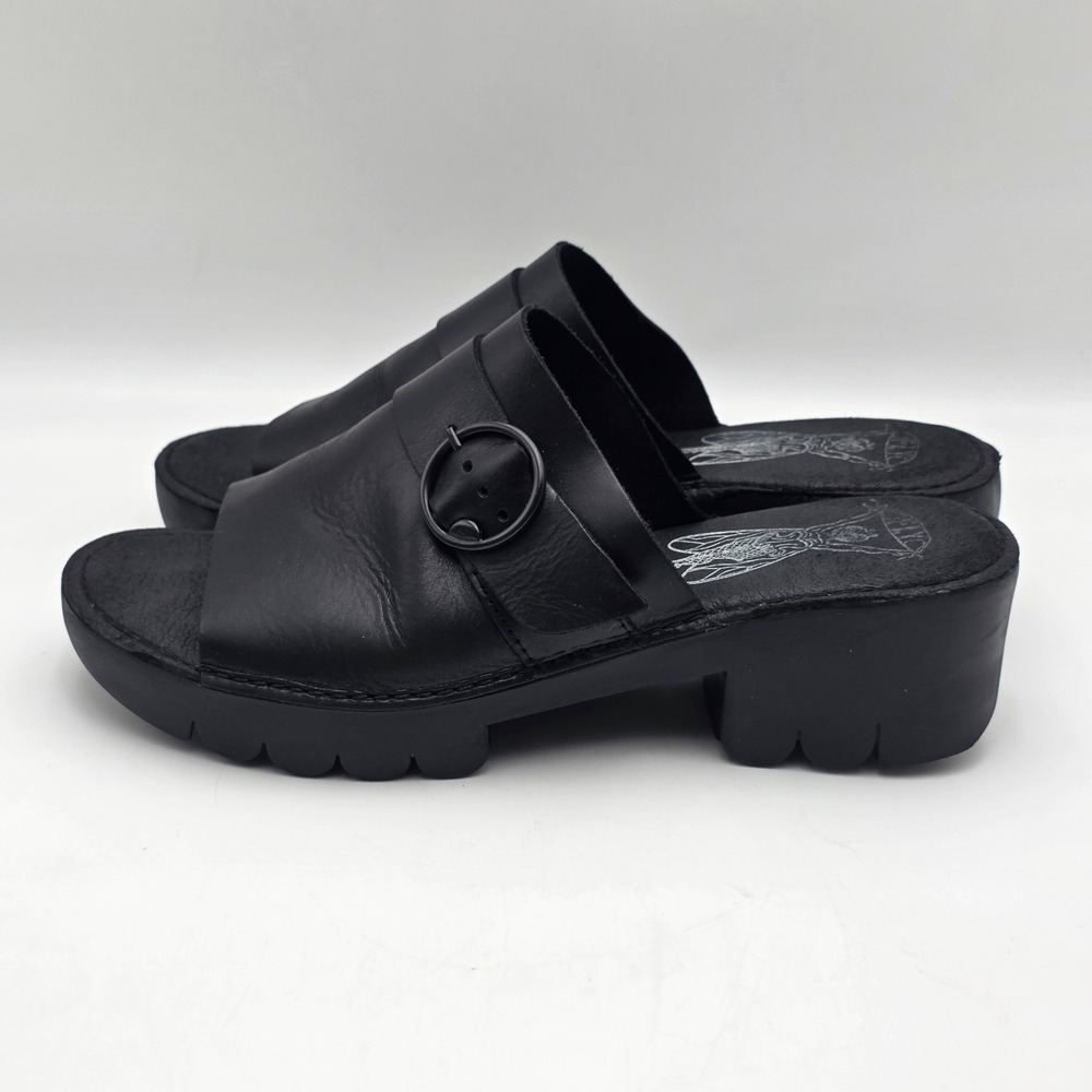 FLY LONDON Women's Size‎ 41 US 10-10.5 Black Leather Chunky Heel Platform Sandal - Picture 6 of 11